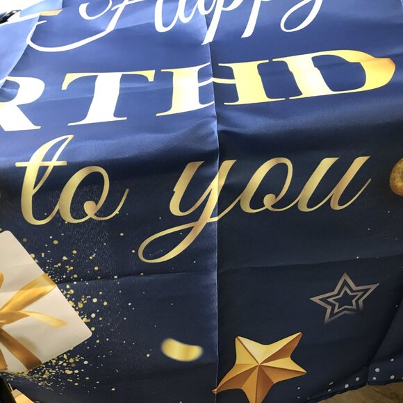 HUGE Happy Birthday Backdrop Banner Sign Navy Blue Gold - Picture 4 of 6
